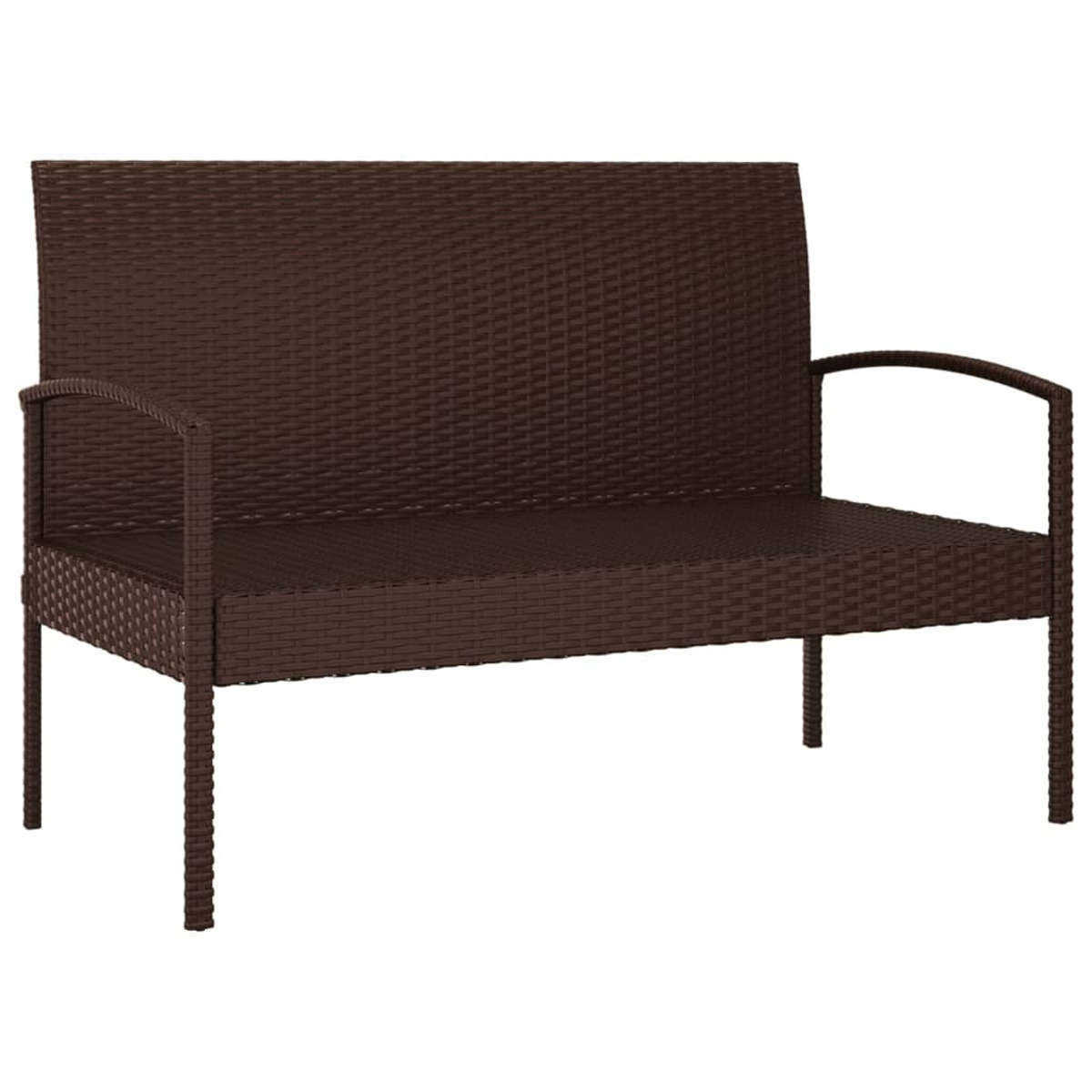 Ein braunes Outdoor-Sofa aus Korbgeflecht.