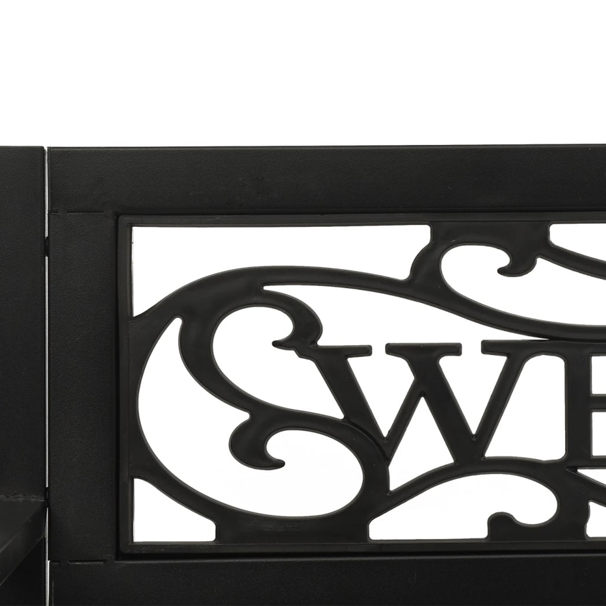Schwarzes Metallpaneel mit dekorativem Ausschnitt mit der Aufschrift "WELCOME".