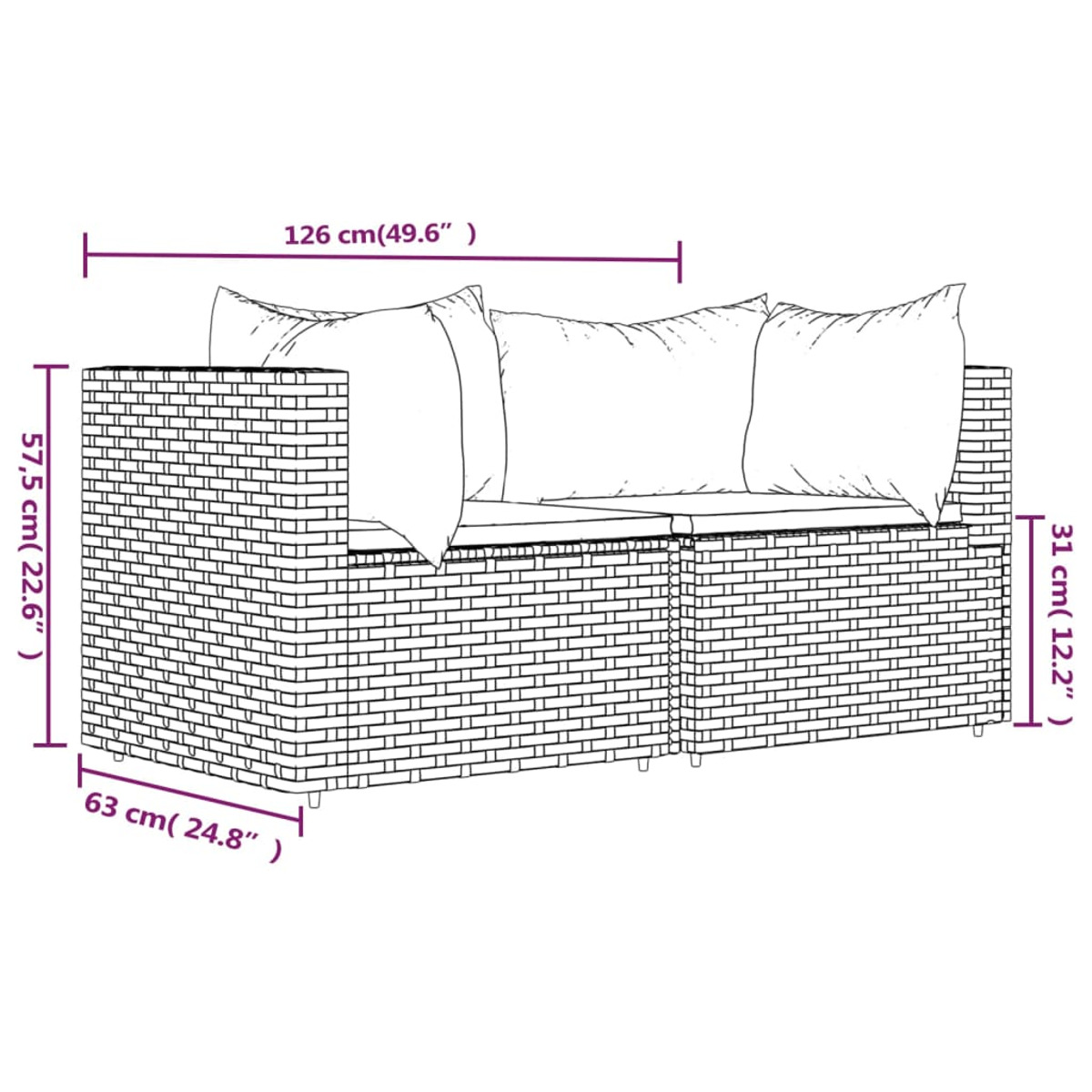 319778 VIDAXL Gartensofa, Schwarz