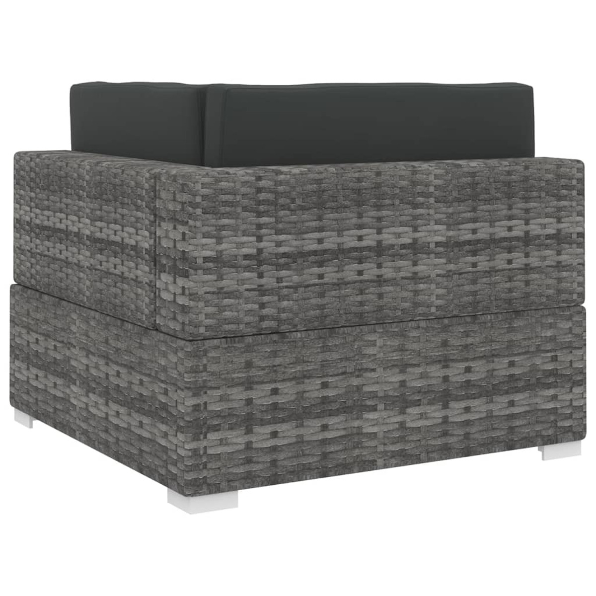 Grauer Wicker-Würfel mit einem dunkelgrauen Kissen oben drauf.