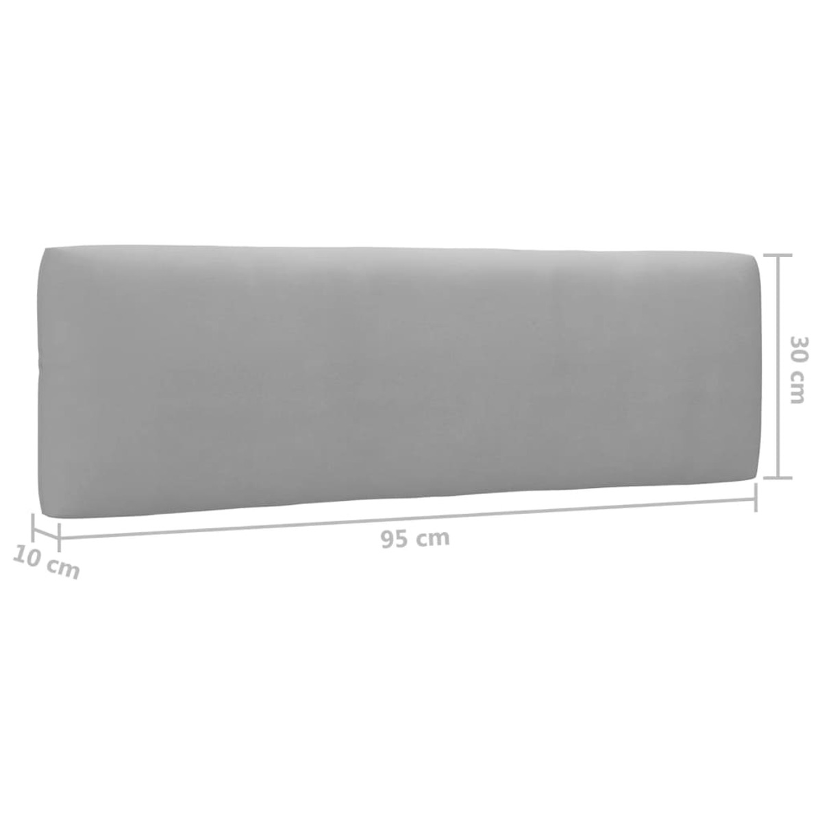 Ein langes, graues Kopfteil mit den Maßen: 95 cm lang, 30 cm hoch und 10 cm dick.