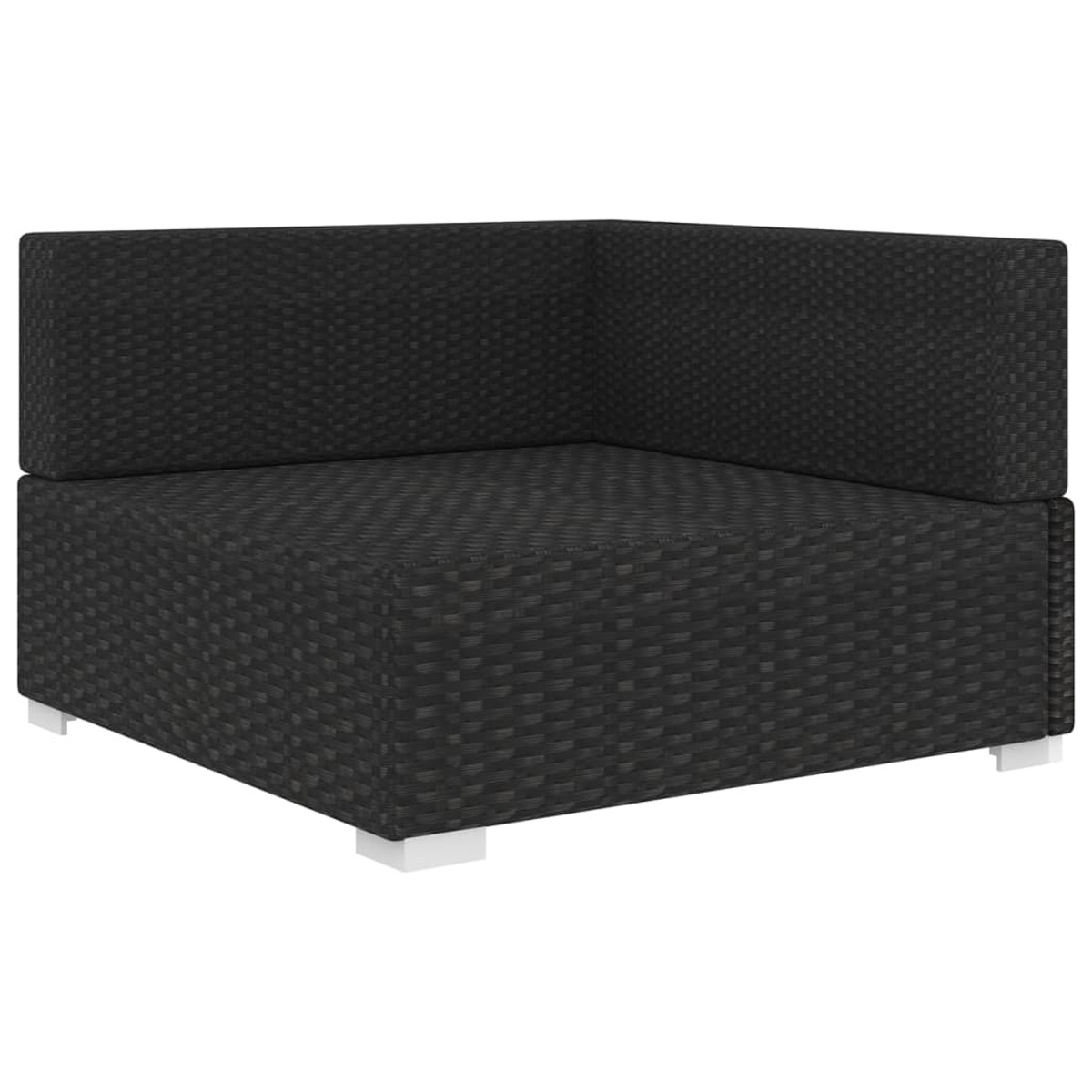 Schwarzes Ecksofa aus Korbgeflecht mit weißen Beinen.