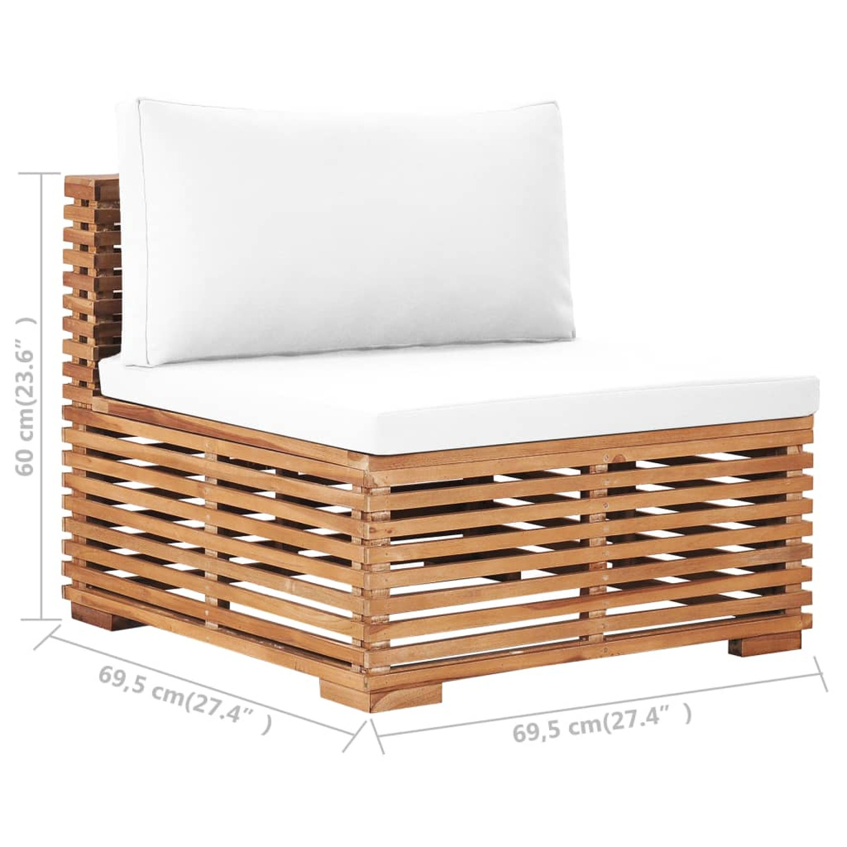 Hölzernes Outdoor-Sofa. Hellbraune Farbe mit weißem Kissen und großem weißen Kissen.