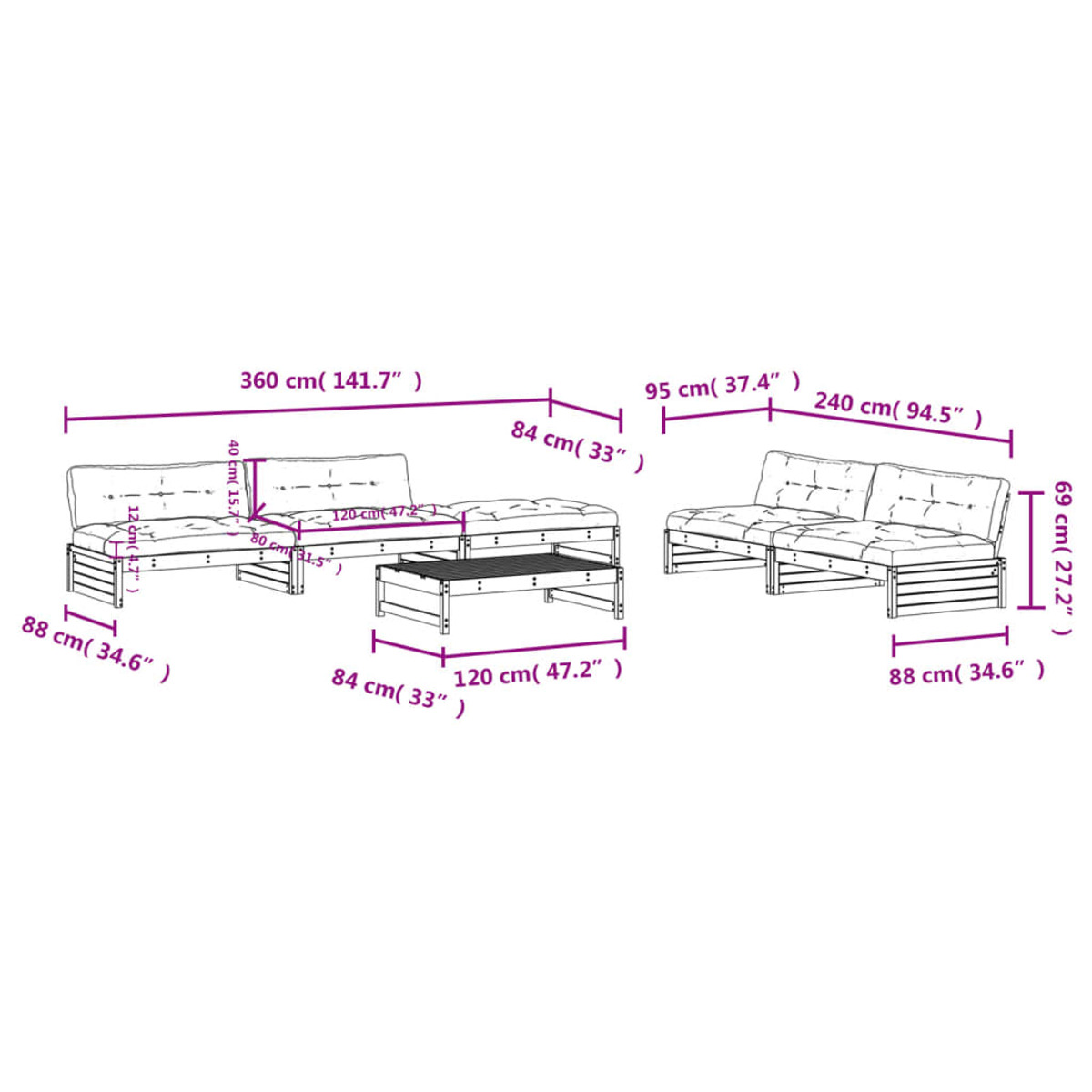 VIDAXL 3186128 Gartentisch- und Stuhlset, Grau