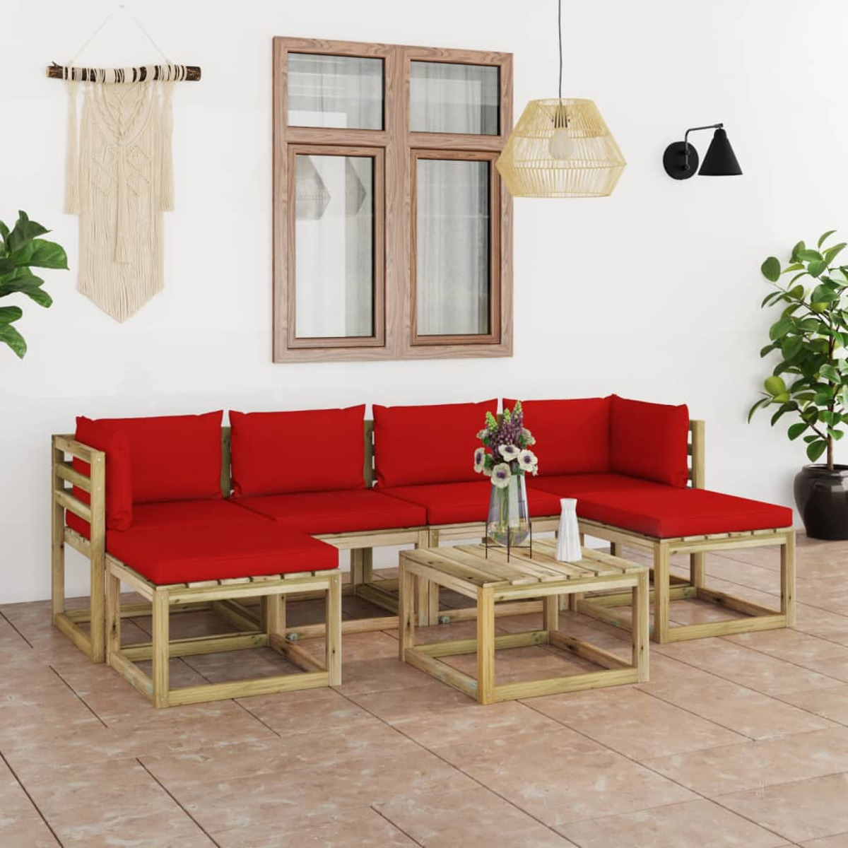 Stuhlset, 3065130 Gartentisch- Rot und VIDAXL