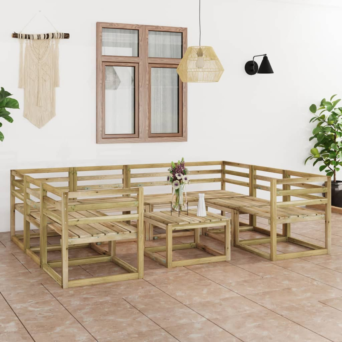Gartentisch- Holzfarbe Stuhlset, und VIDAXL 3065308