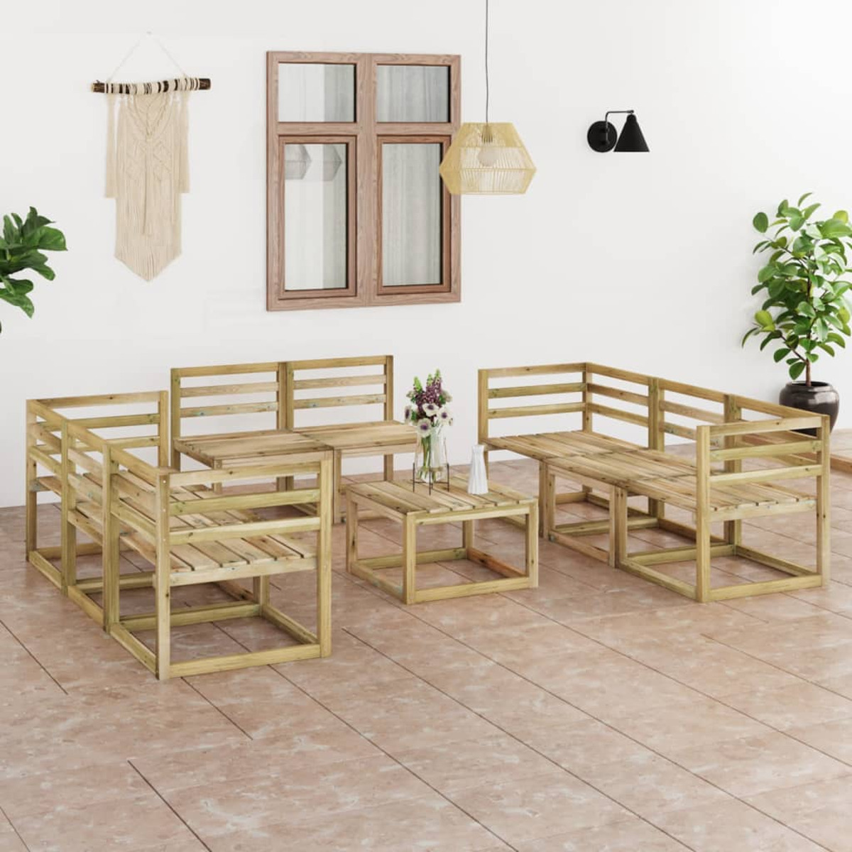 Gartentisch- Holzfarbe Stuhlset, VIDAXL und 3065312