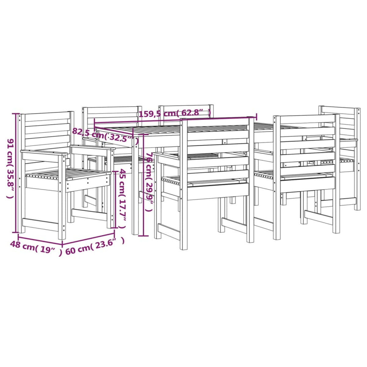 Stuhlset, VIDAXL 3154716 Honigbraun Gartentisch- und