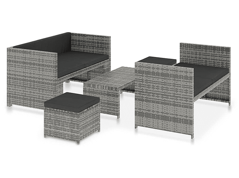 graues Gartentisch- und VIDAXL und Poly-Rattan 48134 Stuhlset, dunkelgraue Auflagen