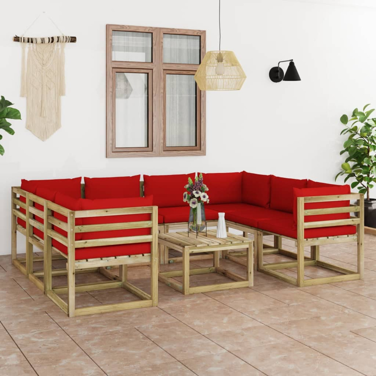 VIDAXL 3065132 Gartentisch- Rot und Stuhlset