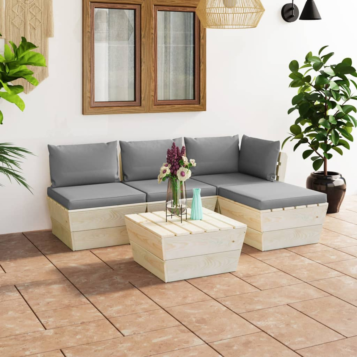 3063457 Grau Gartentisch- und Stuhlset, VIDAXL