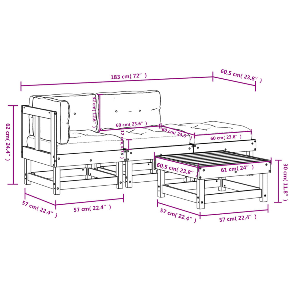 und Gartentisch- Weiß 3186012 VIDAXL Stuhlset,