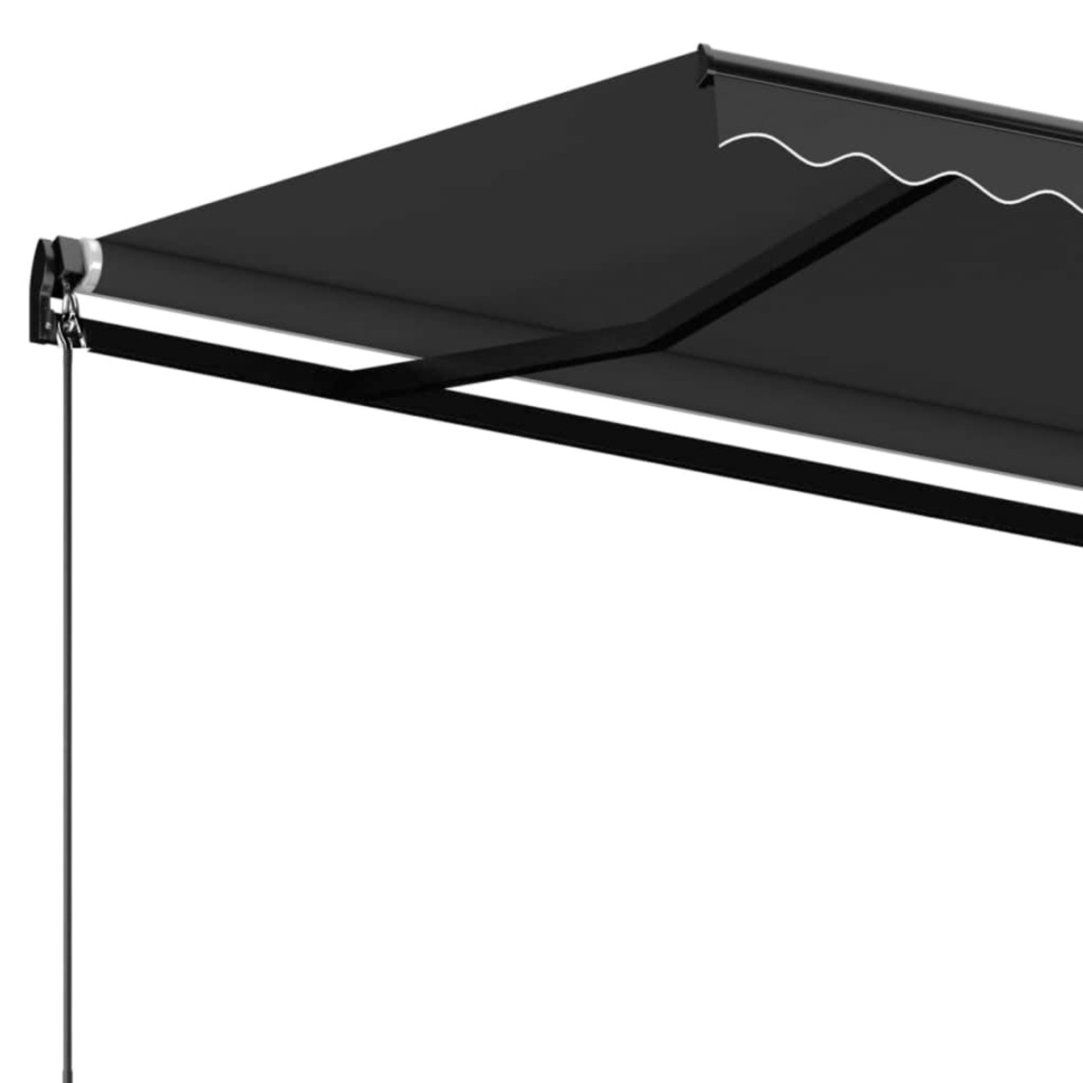 Schwarze Markise mit weißem, gewelltem Rand. Isoliert auf weißem Hintergrund.