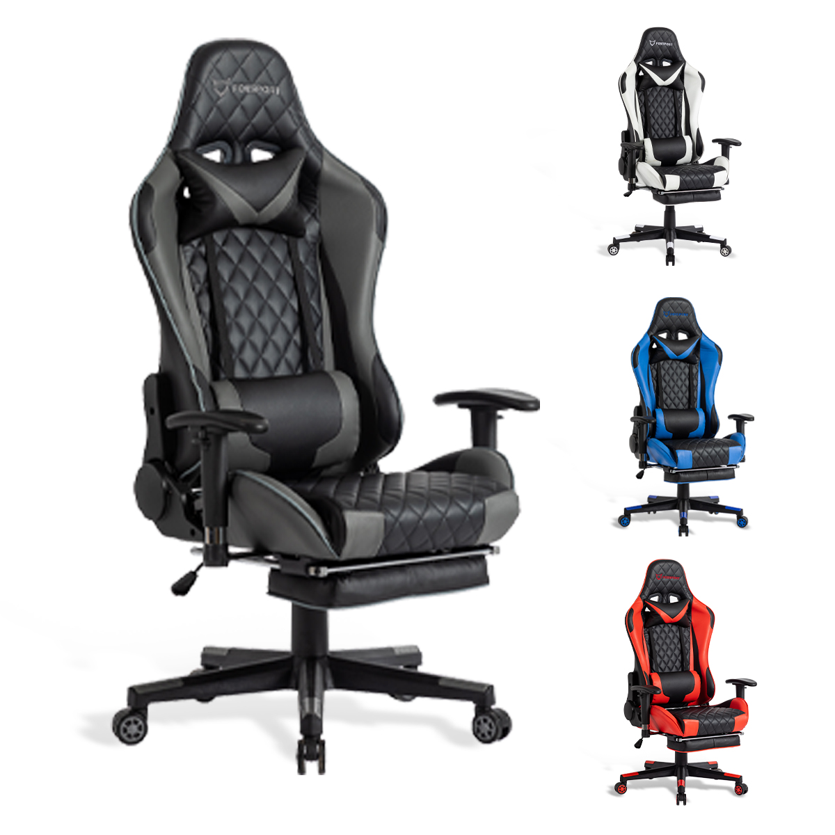 schwarz Schwarz/Grau Gaming-Stuhl, Beinstütze FOXSPORT