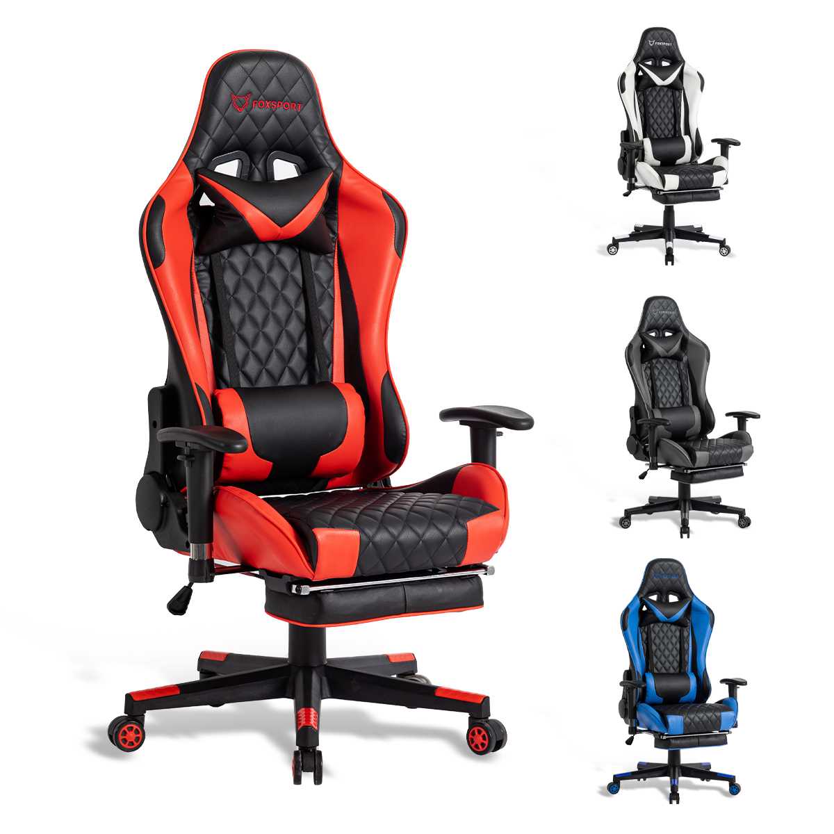 Schwarz/Rot Beinstütze FOXSPORT Gaming-Stuhl, rot