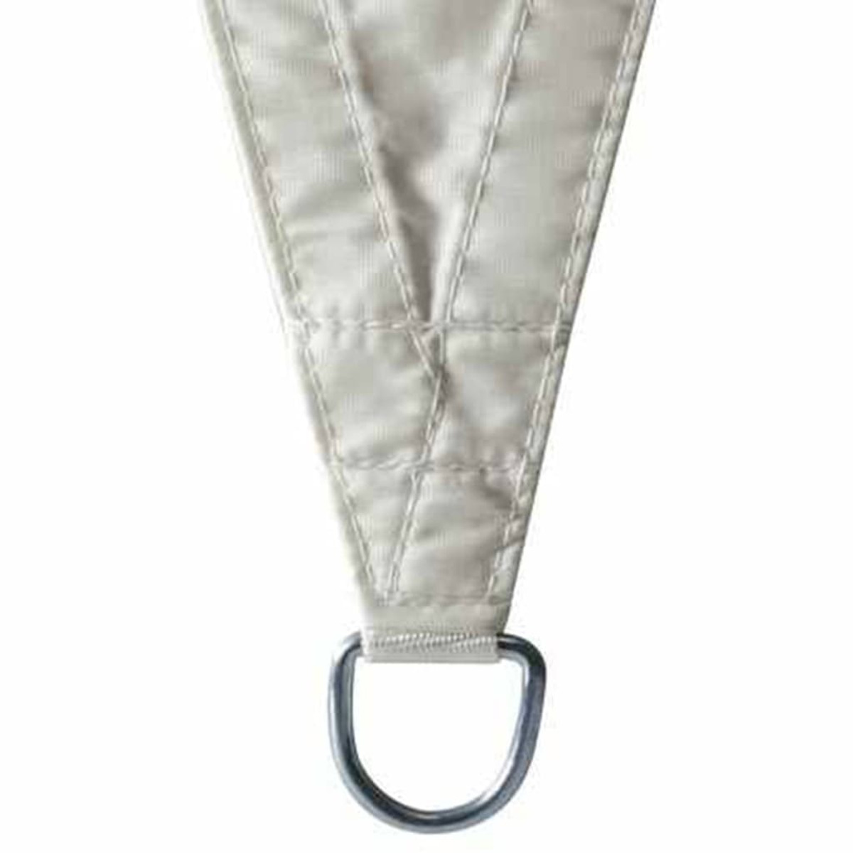 Triangolo di tessuto bianco con anello di metallo all'angolo.