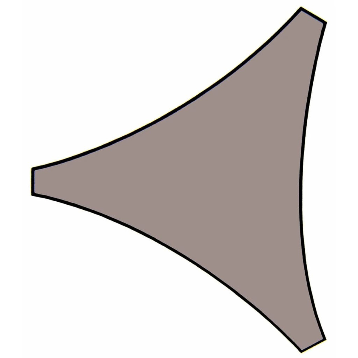 Una forma triangolare con dimensioni etichettate su una superficie bianca.