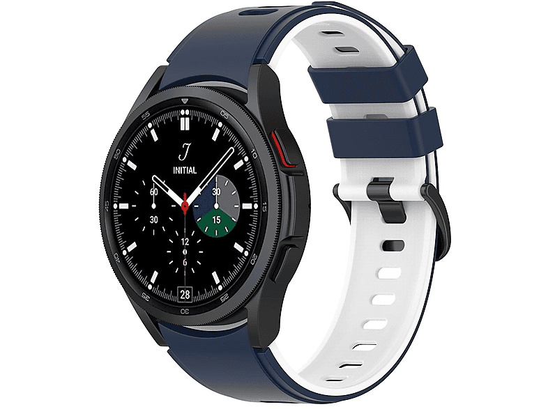 WIGENTO Zweifarbiges Design 5 45mm / Watch Silikon Blau Weiß / 6 mm, Classic 40 Watch Pro mm Samsung, 4 / 42 44 / 43 6 Ersatzarmband, 4 / / / Galaxy mm 46 Watch Band, 5 47