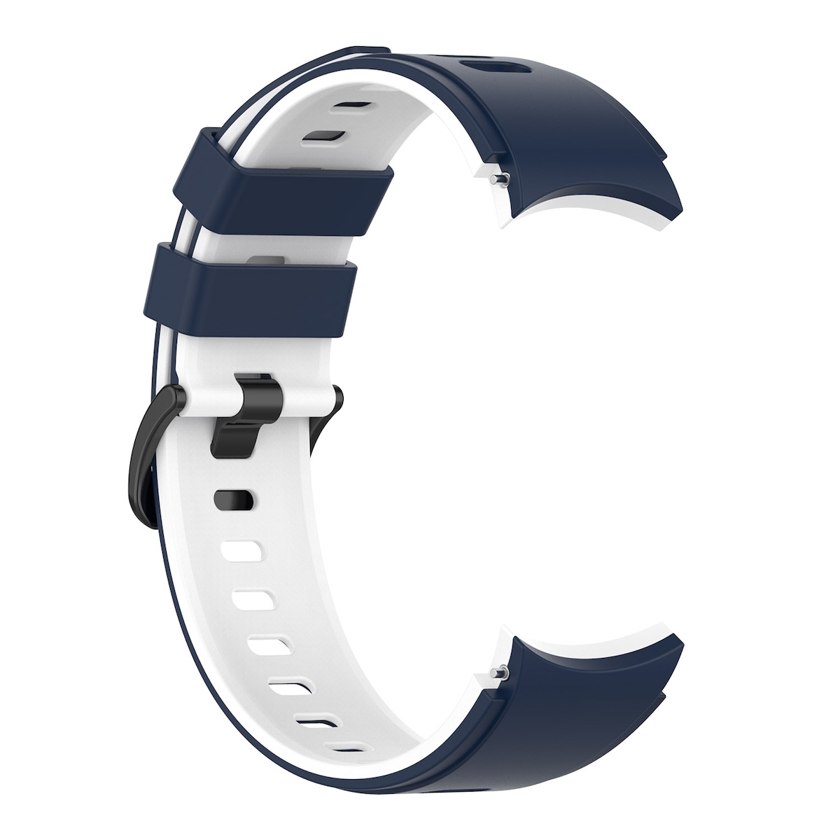 Armband, weiß und marineblau. Hat einen Verschluss. Gebogen, C-Form.