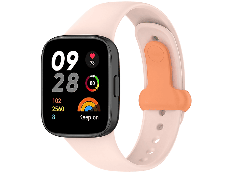 WIGENTO Silikon / Kunststoff mit farbigem praktischem Rosa Ersatzarmband, Verschluss, Design Redmi Orange Watch Xiaomi, / 3, Sport Band