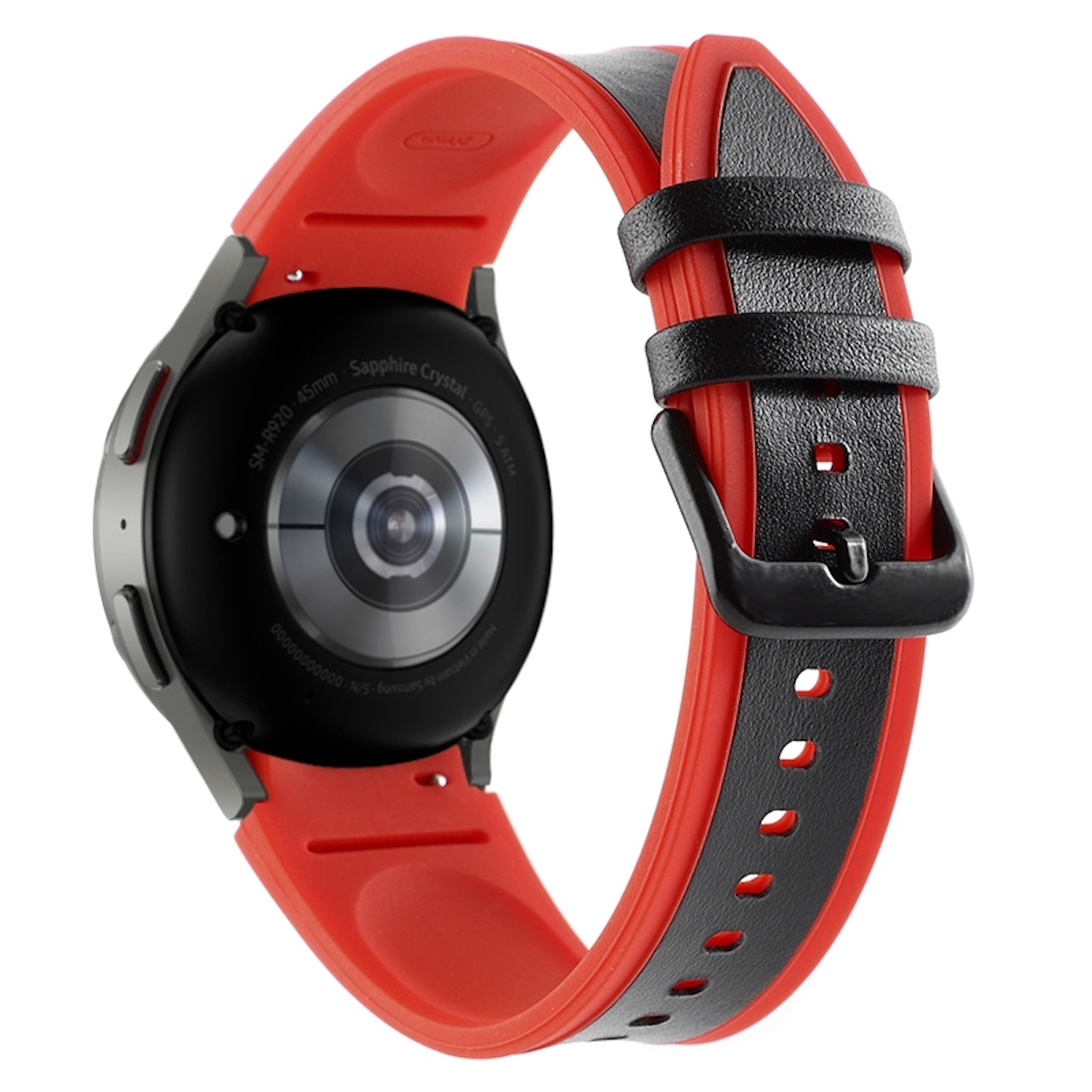 WIGENTO Amband aus Rot Watch Ersatzarmband, zweifarbig, / Silikon 40 / Galaxy Samsung, 45mm, mm 5 Kunststoff Pro 5 / 4 6 44 Schwarz und / Watch