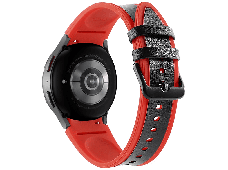 WIGENTO Amband aus Rot Watch Ersatzarmband, zweifarbig, / Silikon 40 / Galaxy Samsung, 45mm, mm 5 Kunststoff Pro 5 / 4 6 44 Schwarz und / Watch