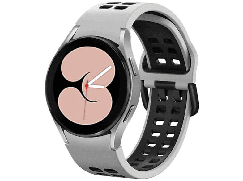 WIGENTO Kunststoff / Silikon Design Sport Band, Ersatzarmband, Samsung, Galaxy Watch 6 / 5 / 4 40 44 mm / Watch 5 Pro 45mm / Watch 6 / 4 Classic 43 47 mm / 42 46 mm, Weiß / Schwarz