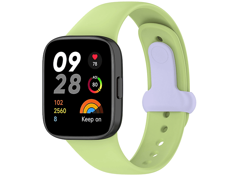 WIGENTO Silikon / Verschluss, praktischem Ersatzarmband, Kunststoff Sport mit Grün Redmi Lila Watch Band Design 3, farbigem / Xiaomi