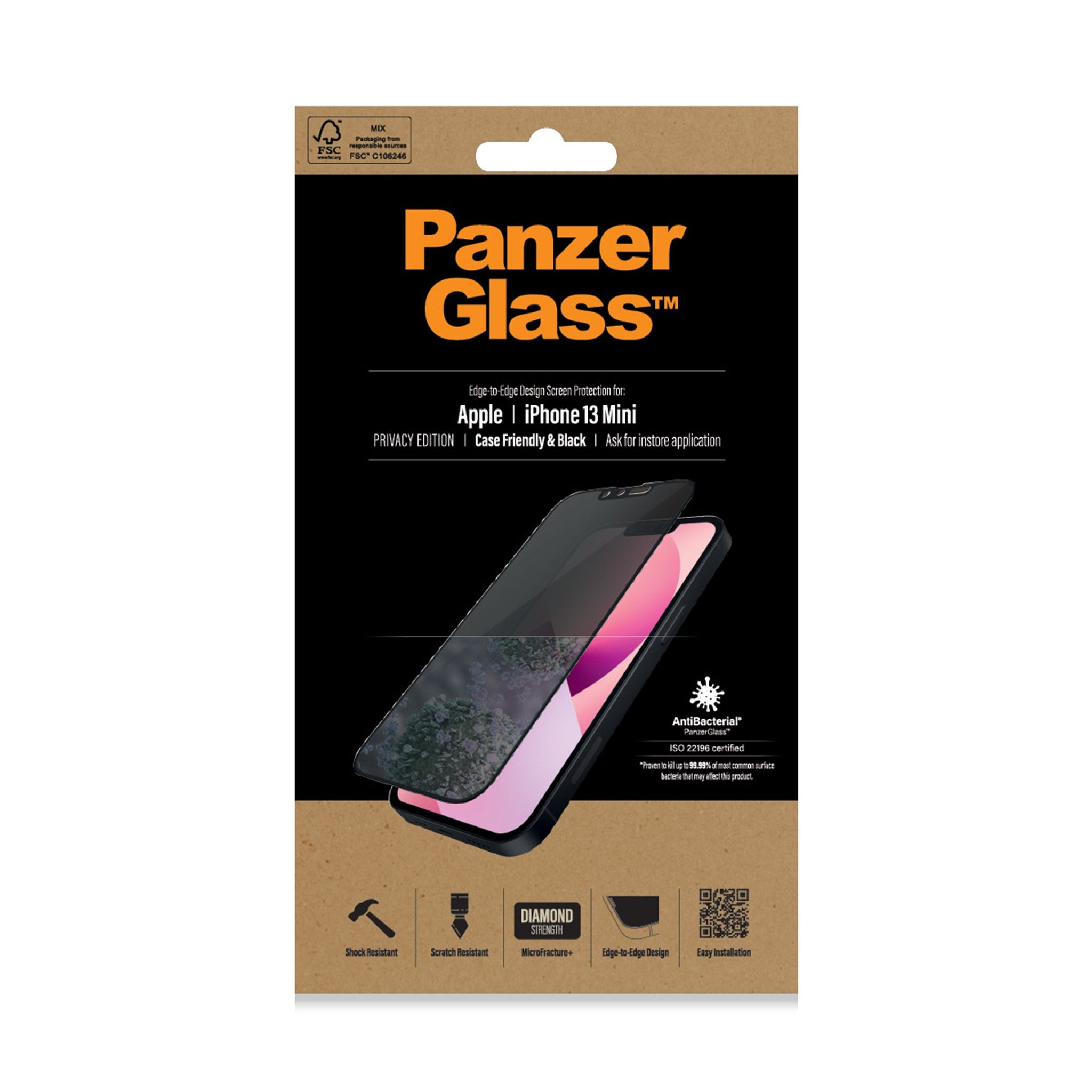 PANZERGLASS PanzerGlass™ Privacy Screen Protector iPhone iPhone Mini Displayschutz(für Apple 13 13 | Apple Edge-to-Edge Mini)