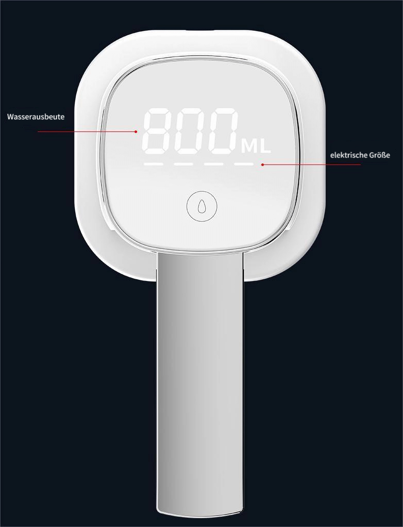 Weißes digitales Anzeigegerät mit einer 800ml-Kennzeichnung, weißer Hintergrund.
