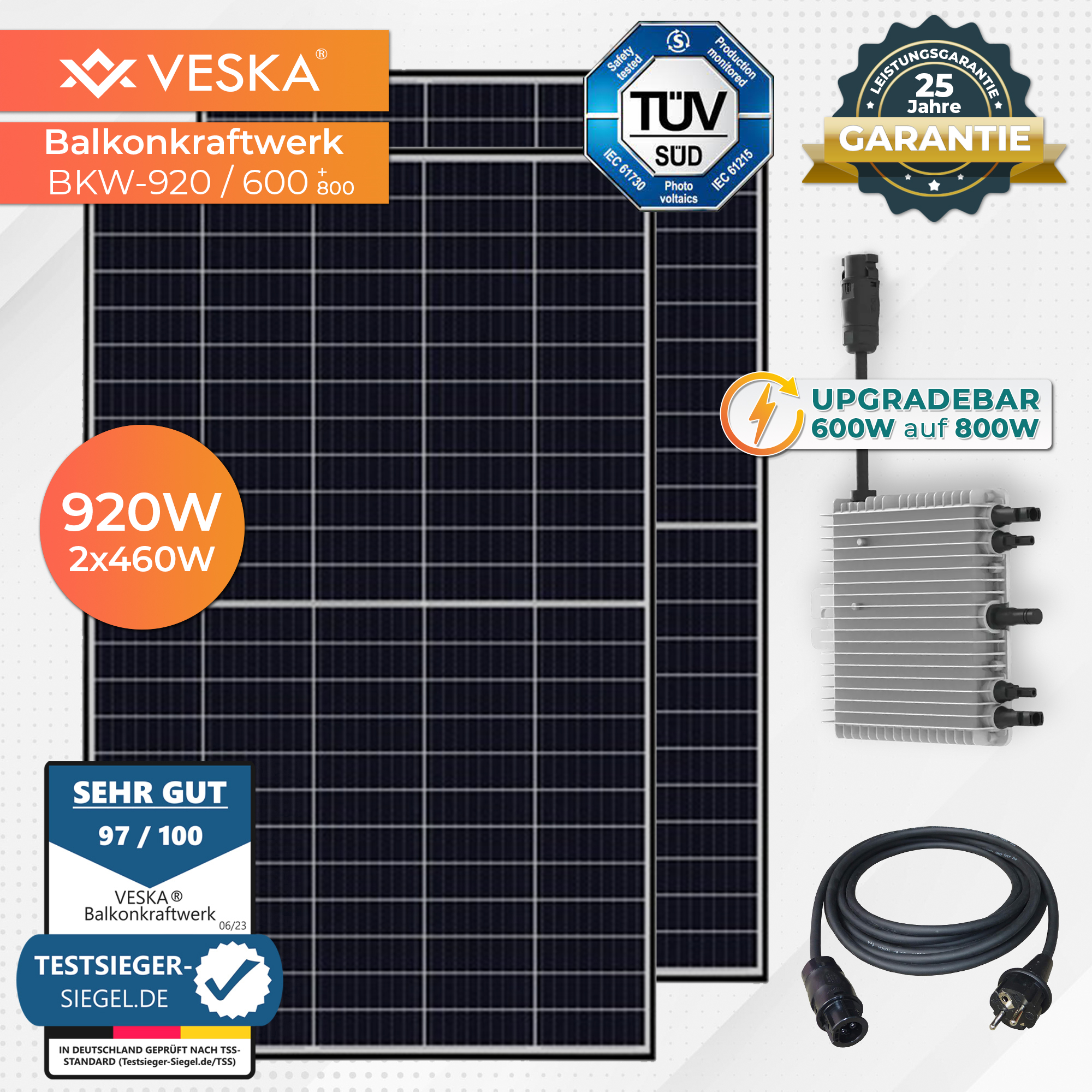 920W/600W (upgradebar 800W) PV Komplettset VESKA auf Balkon-Solaranlage