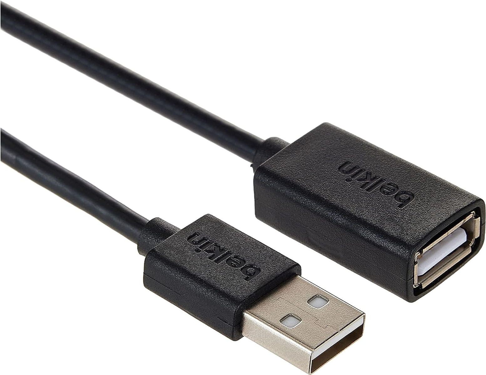Czarny kabel USB Belkin z wtyczką USB-A i gniazdem USB-A.