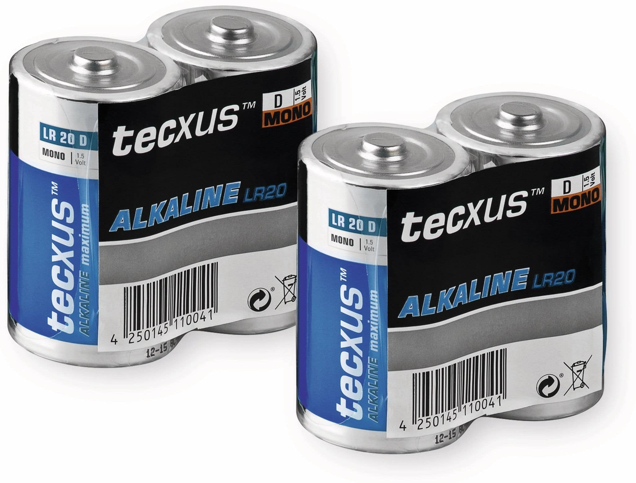 2 Mono-Batterie-Set Alkaline, Alkaline Batterien Stück TECXUS