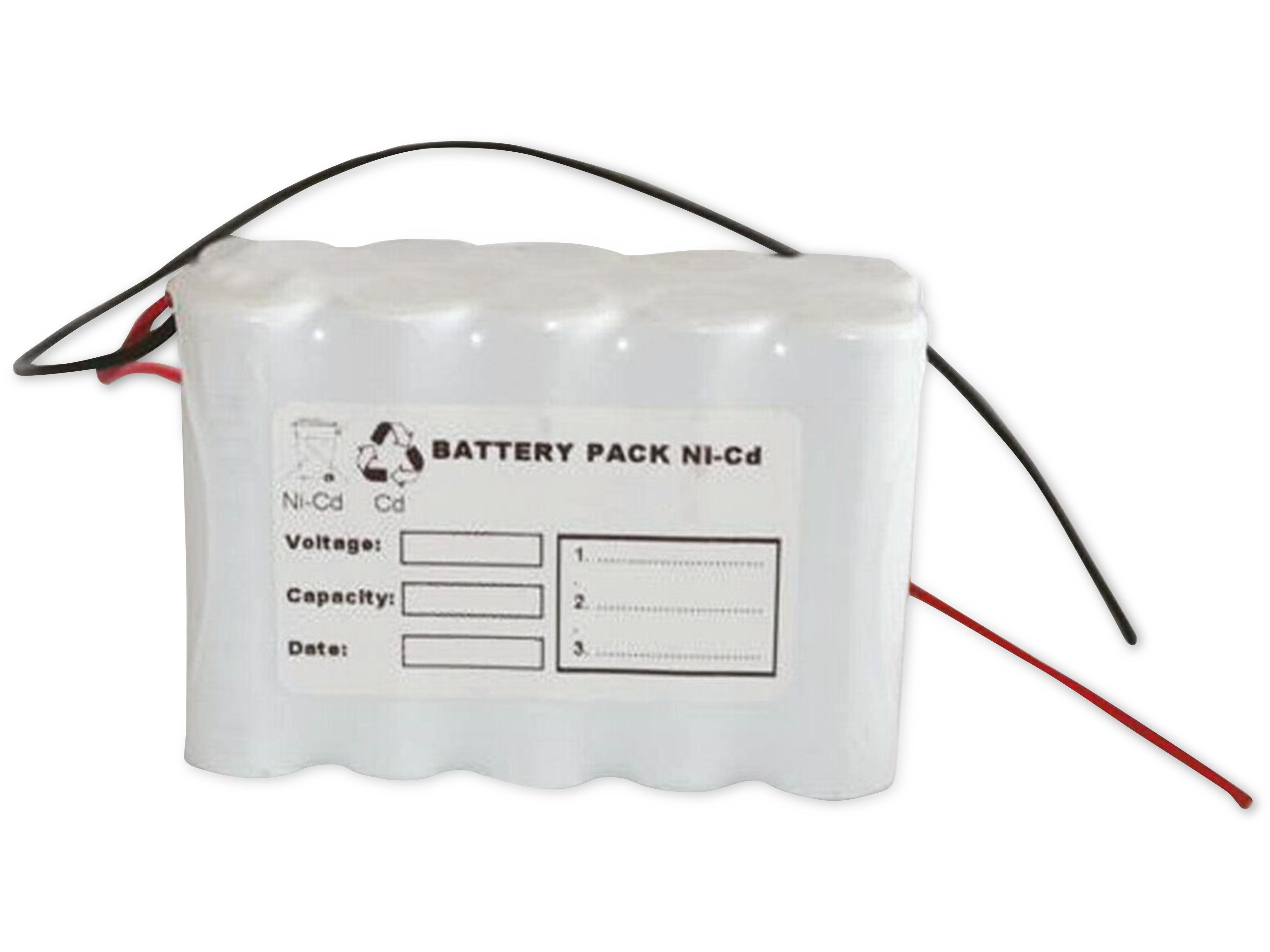 Q-BATTERIES Akku-Pack, 12 V, 800mAh, Akku-Pack 10xAA mit F5x2, HT-Zellen NiCd Kabel Nickel-Cadmium