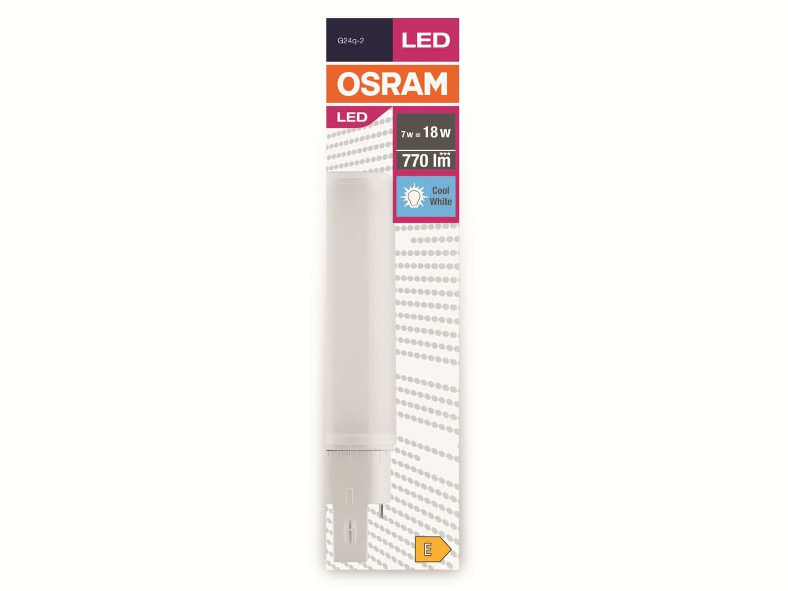 Schachtel mit OSRAM LED-Leuchtröhre, 7W=18W, kaltweiß, mit Produktinformationen.