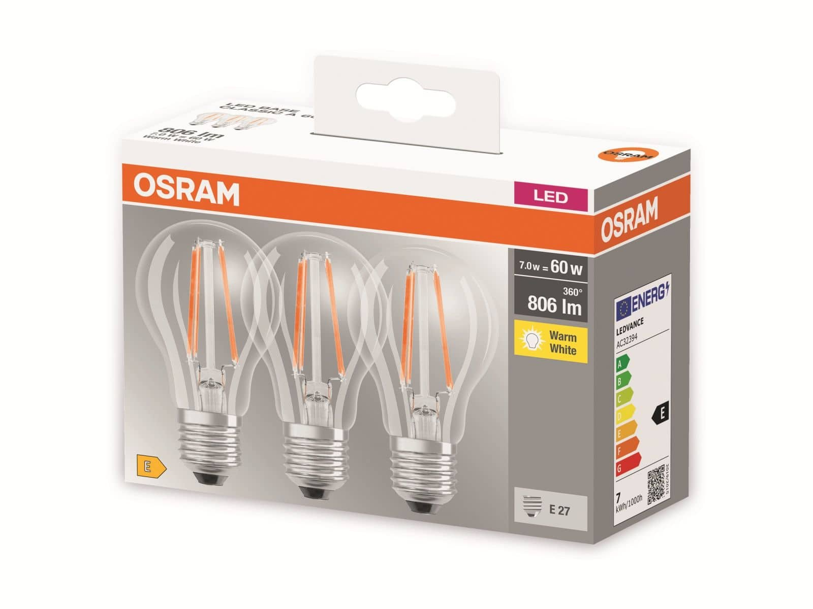 BASE LED 6.5 E27 Warmweiß 60 OSRAM  806 CLASSIC Lampe Lumen W/2700 A LED CL