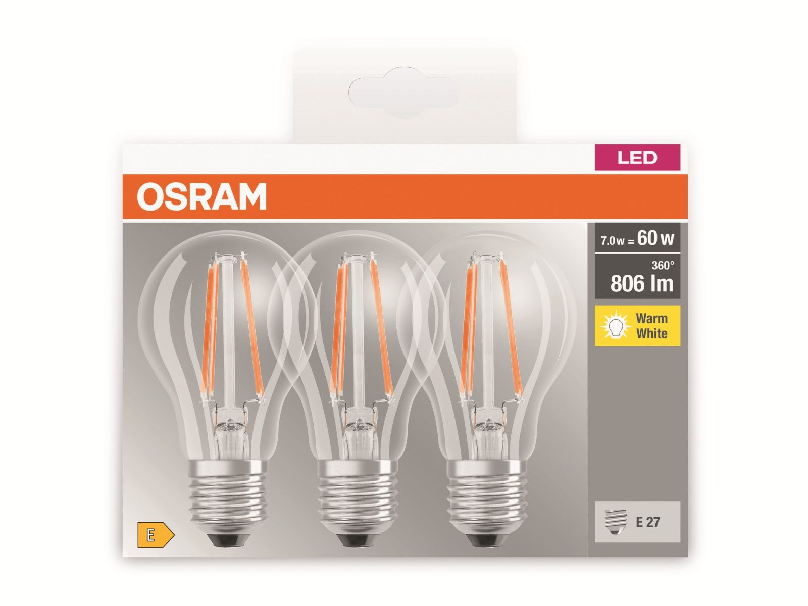 806 E27 LED CL A Warmweiß W/2700 CLASSIC Lampe 60 OSRAM  6.5 LED Lumen BASE