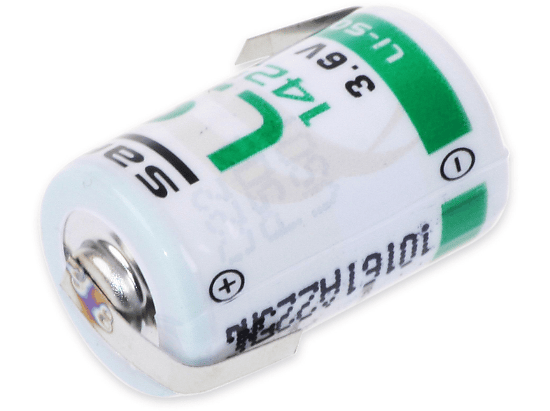 1/2AA, Batterie SAFT 14250-CNR, V-, (Li-SOCl2) 3,6 mit 1200 mAh LS Z-Lötfahne, Lithium-Thionylchlorid Lithium-Batterie