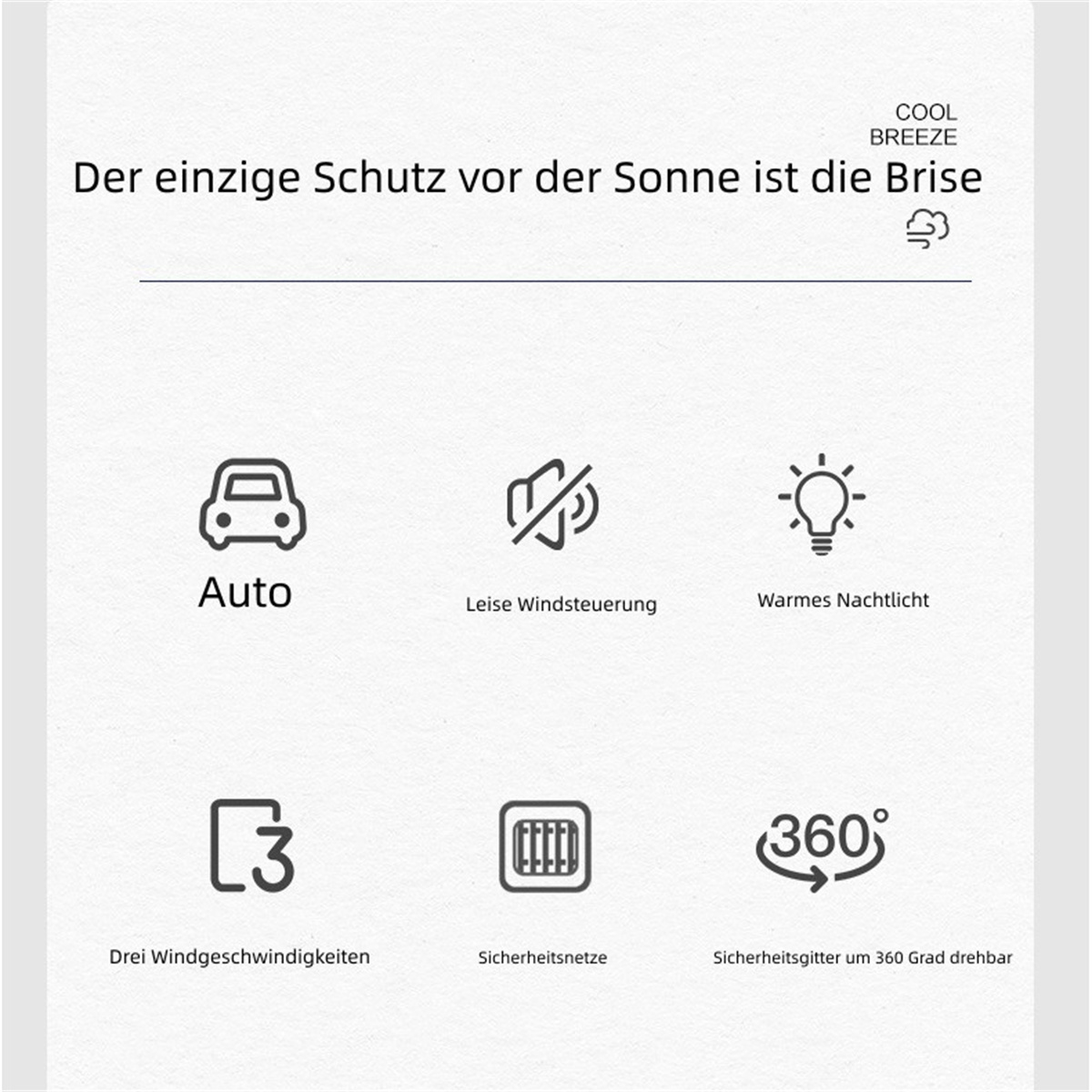 Iconos para Auto, Control de viento silencioso, Luz nocturna cálida, Tres velocidades.