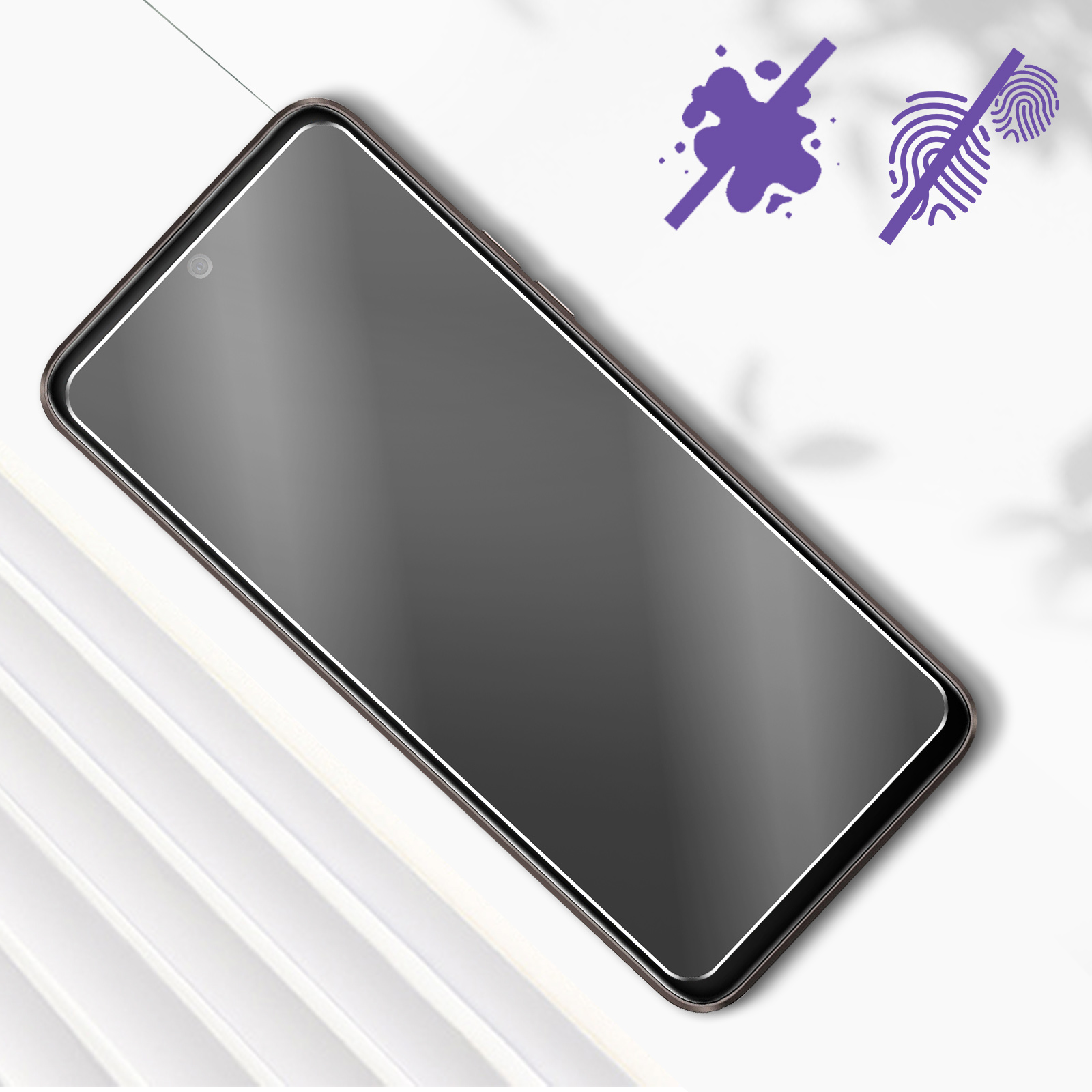 Schermo di smartphone con protezione. Protezione anti-impronte.