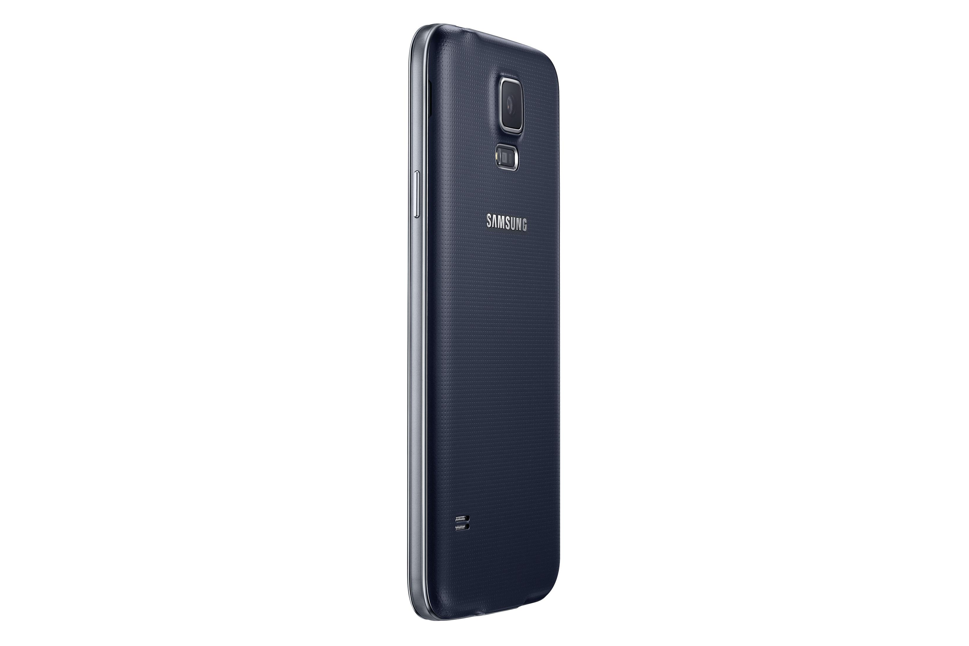 Ein marineblaues Samsung-Smartphone, von der Seite betrachtet.