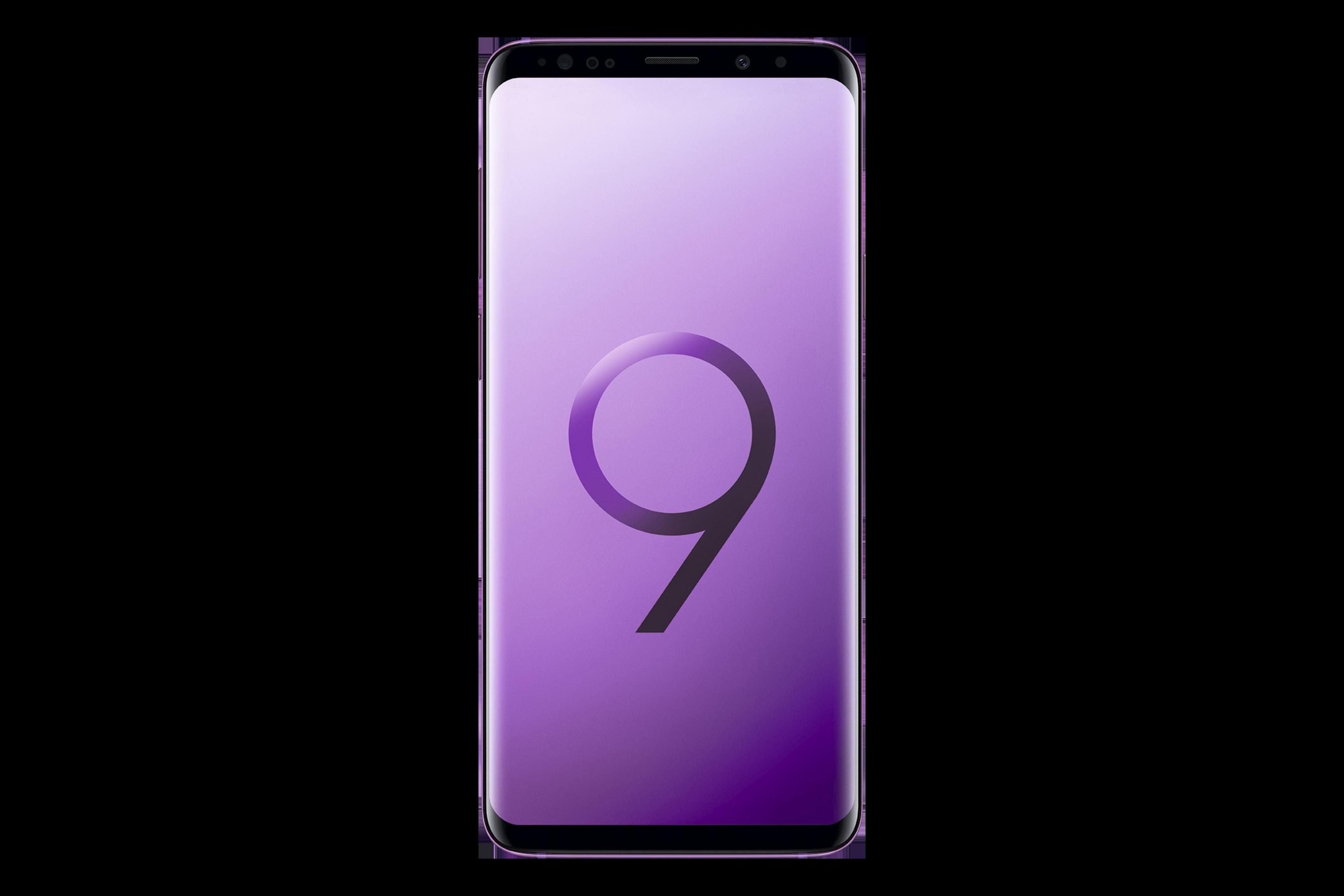 Lila Smartphone mit der Nummer 9 auf dem Bildschirm, schwarzer Hintergrund.
