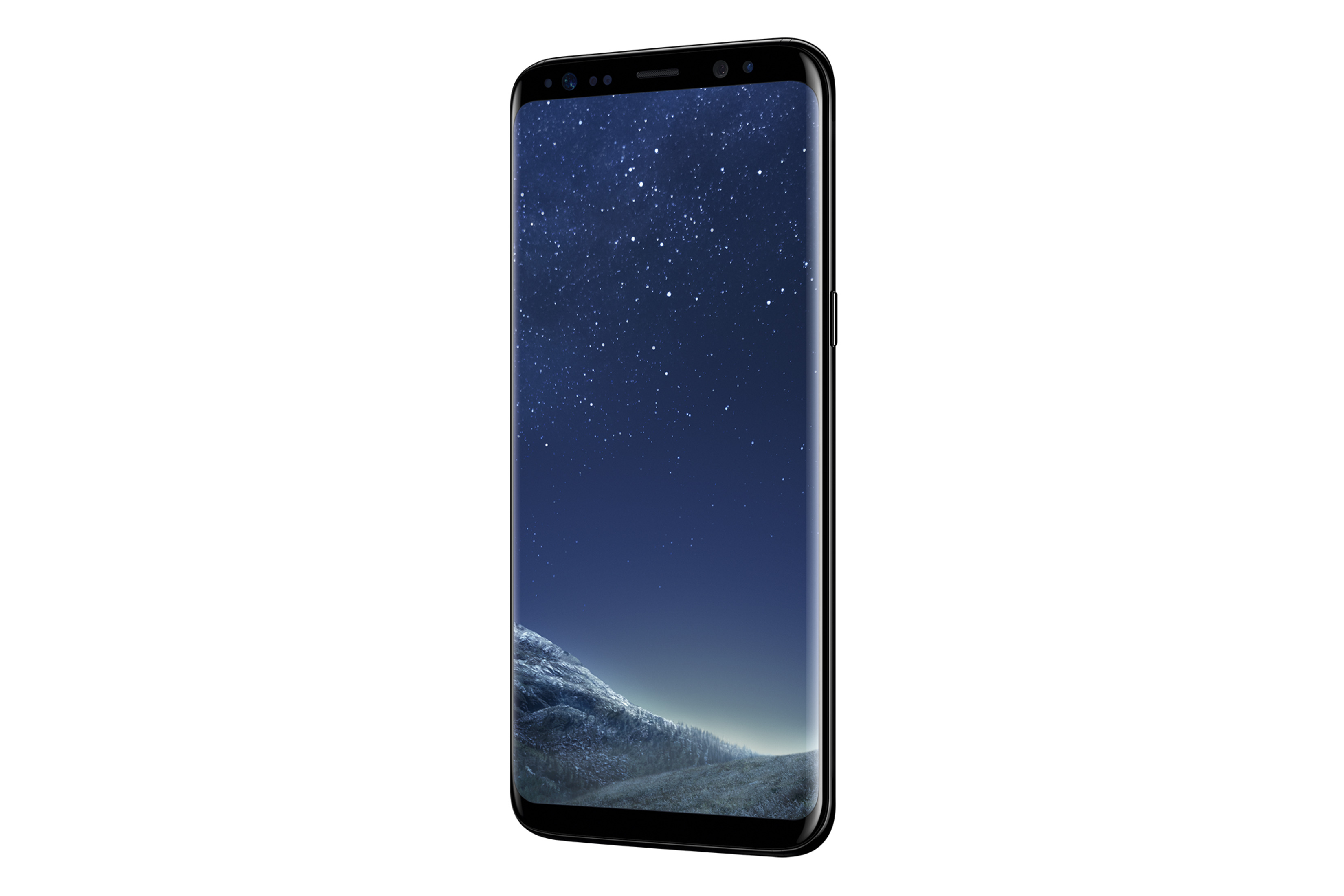 Smartphone mit Sternennachtbild auf dem Bildschirm. Weißer Hintergrund.