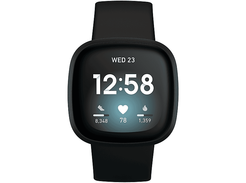 FITBIT Versa 3 Smartwatch Aluminium Silikonarmband, S, L, schwarz