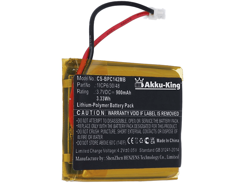AKKU-KING Akku kompatibel mit 3.7 Volt, Li-Polymer Babymoov 900mAh 1ICP6/30/48 Geräte-Akku