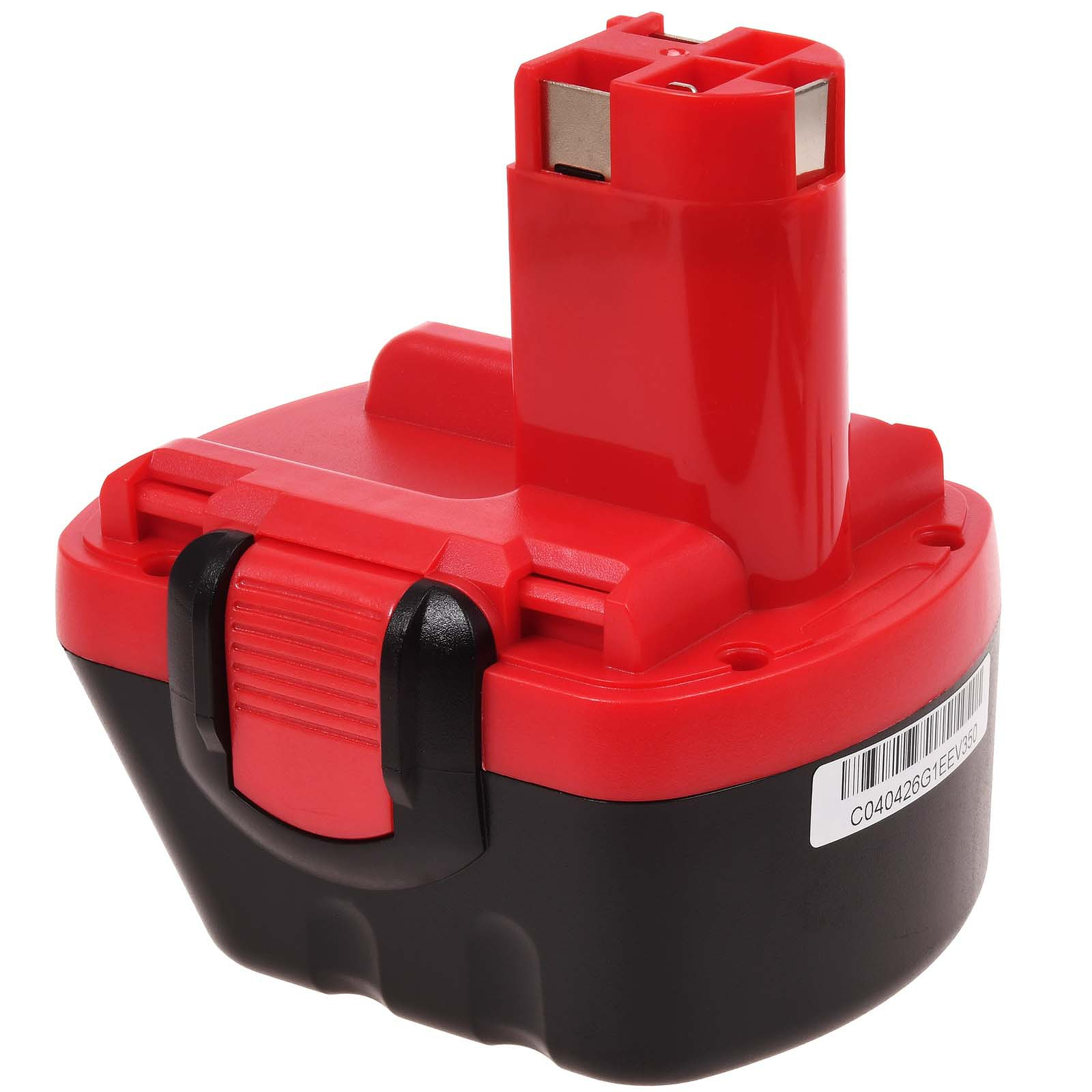 Rote und schwarze Batterie für Elektrowerkzeuge.