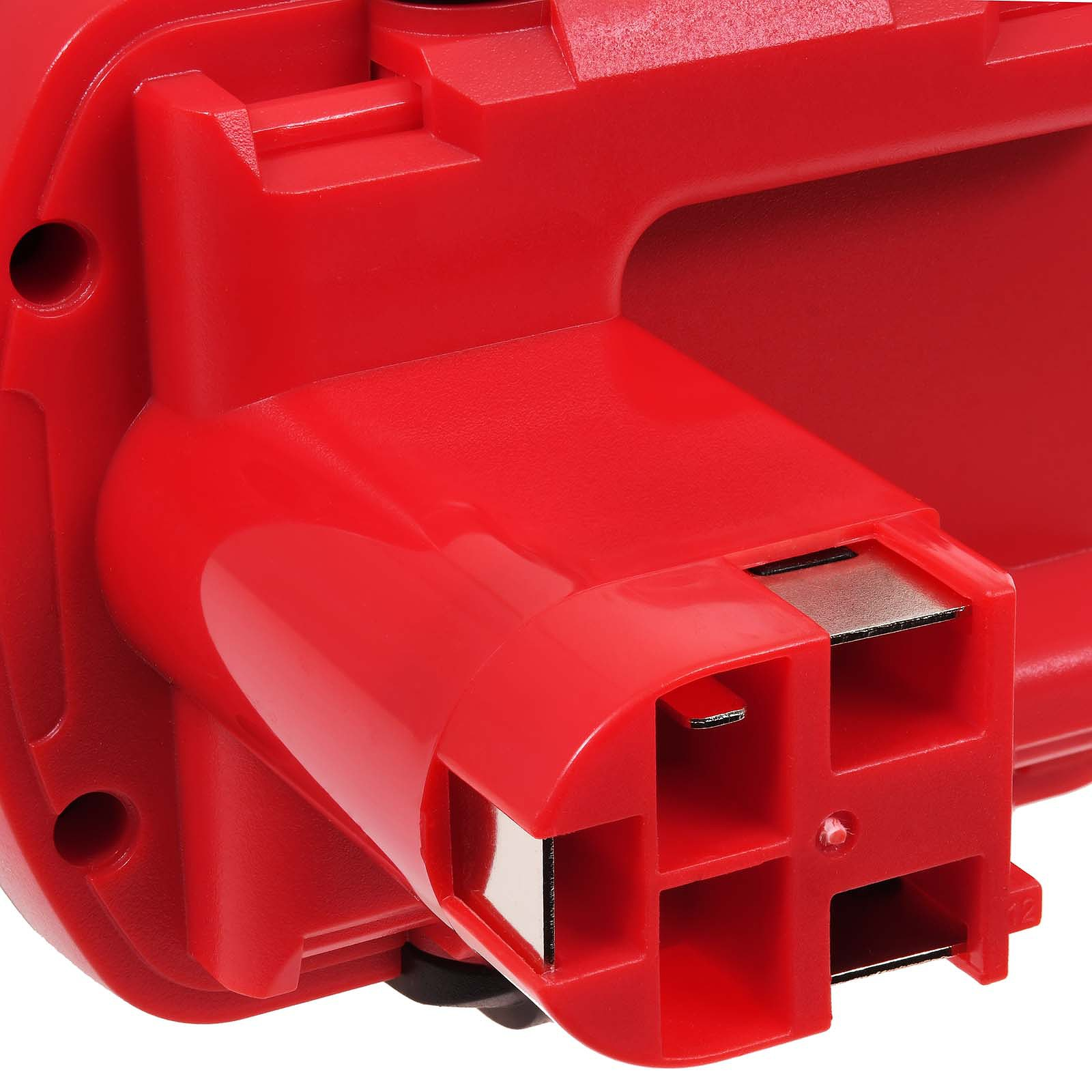 Roter Akkuanschluss für Elektrowerkzeug mit vierpoligem Stecker.