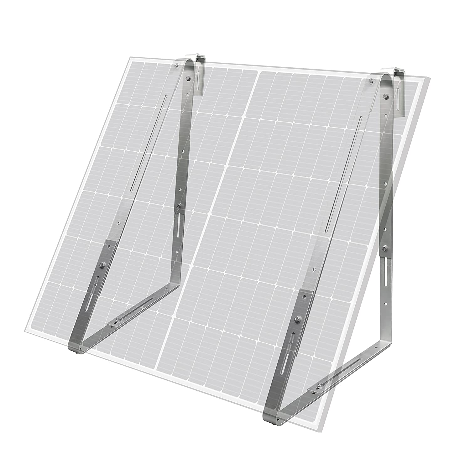 Zwei Solarmodule, montiert auf einem Metallrahmen für den Außenbereich.