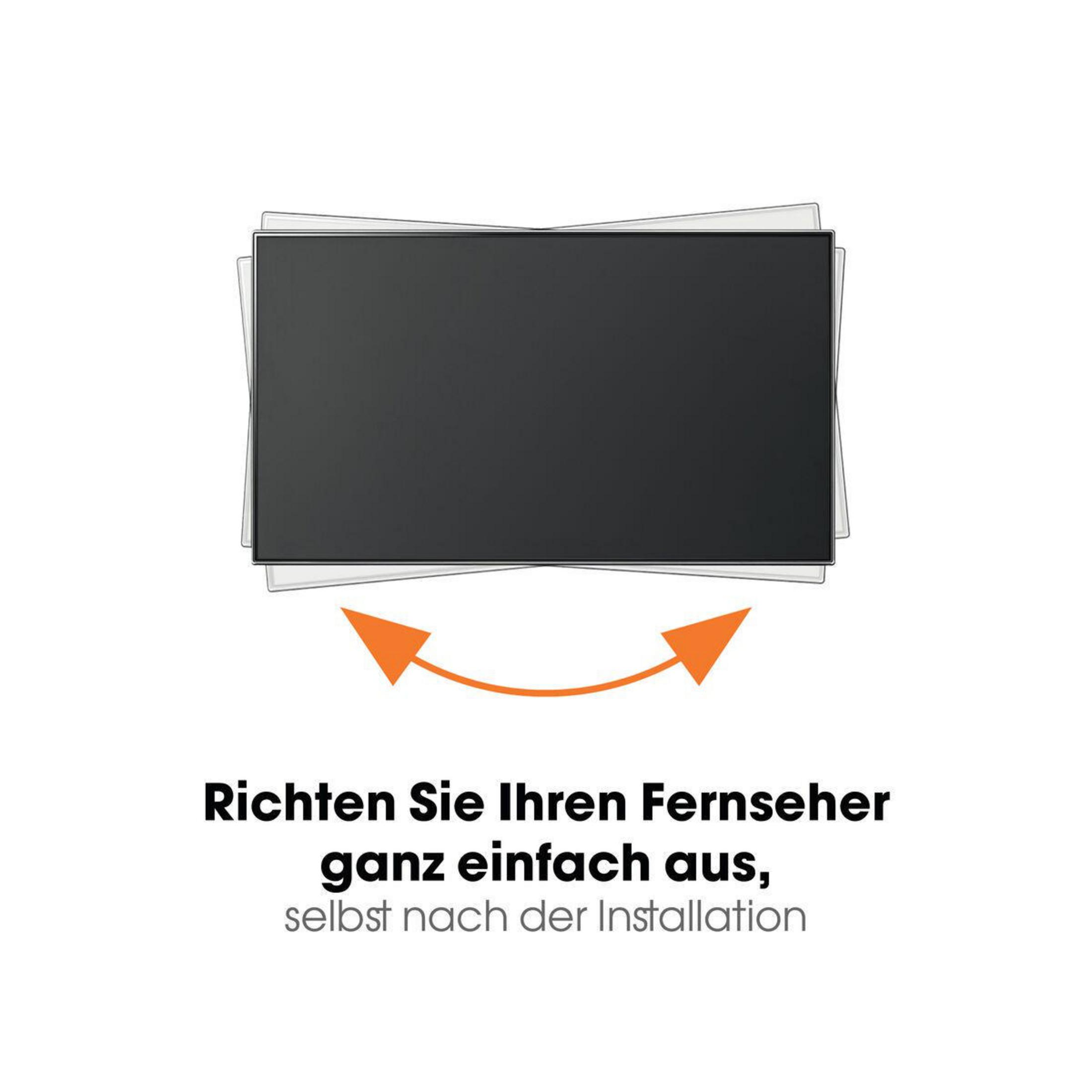 Écran de télévision avec flèches oranges, fond blanc, texte.