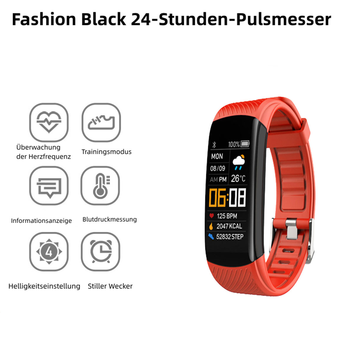 Reloj deportivo SYNTEK Pulsera Inteligente Ejercicio Frecuencia Cardíaca  Monitorización de Salud Pulsera Inteligente, Naranja, 0,96